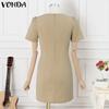 VONDA Women Square Collar Short Sleeve Stitching Pocket Casual Thigh Length Dress
