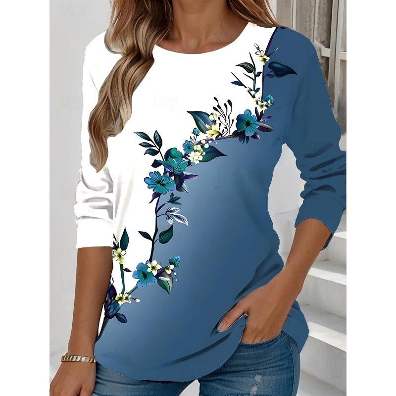 

Women s T shirt Long Sleeve Crew Neck Long Sleeve Tunic Floral Graphic Plants Vintage Stylish Classic Round Neck Regular Tops 5XL