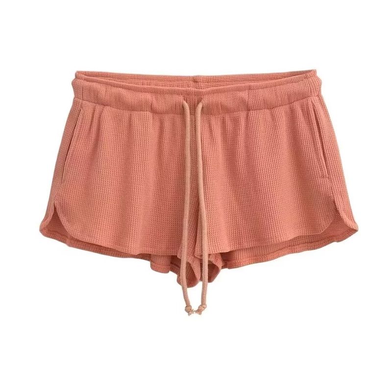 BM Sense Waffle Low Waist Shorts Gyaru Wind Drawstring Casual Pants Women Summer Loose Slimming Wide Leg Sports Pants