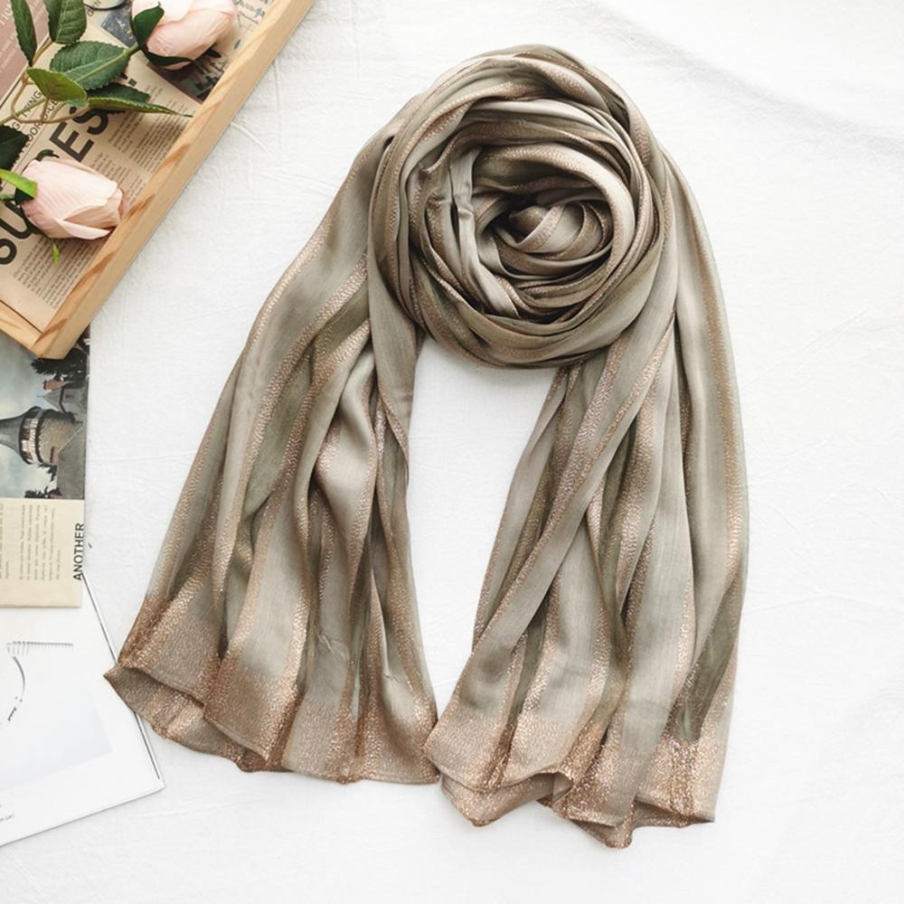 Silk Scarf for Women's New Spring and Autumn Women's Scarf for Women's Gold Thread Vertical Stripe Elegant Shawl for Women's Headscarf