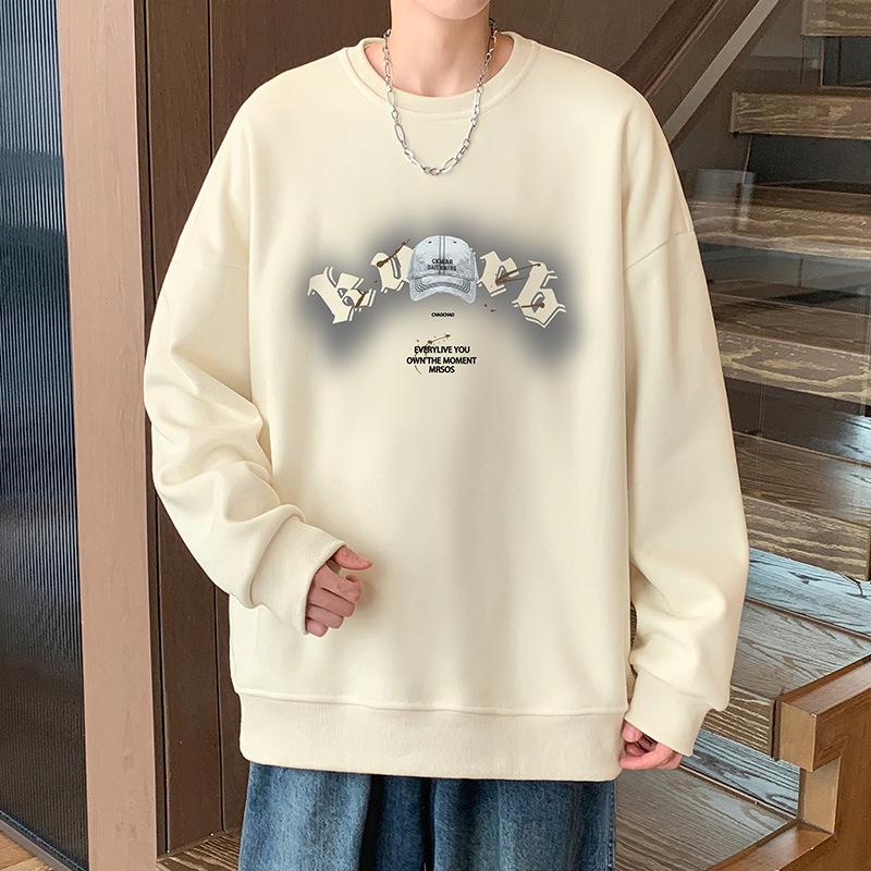 Men's Loose Fit Round Neck Sweatshirt - Autumn/Winter 2025, Plus Size, Trendy American Letter Casual Pullover