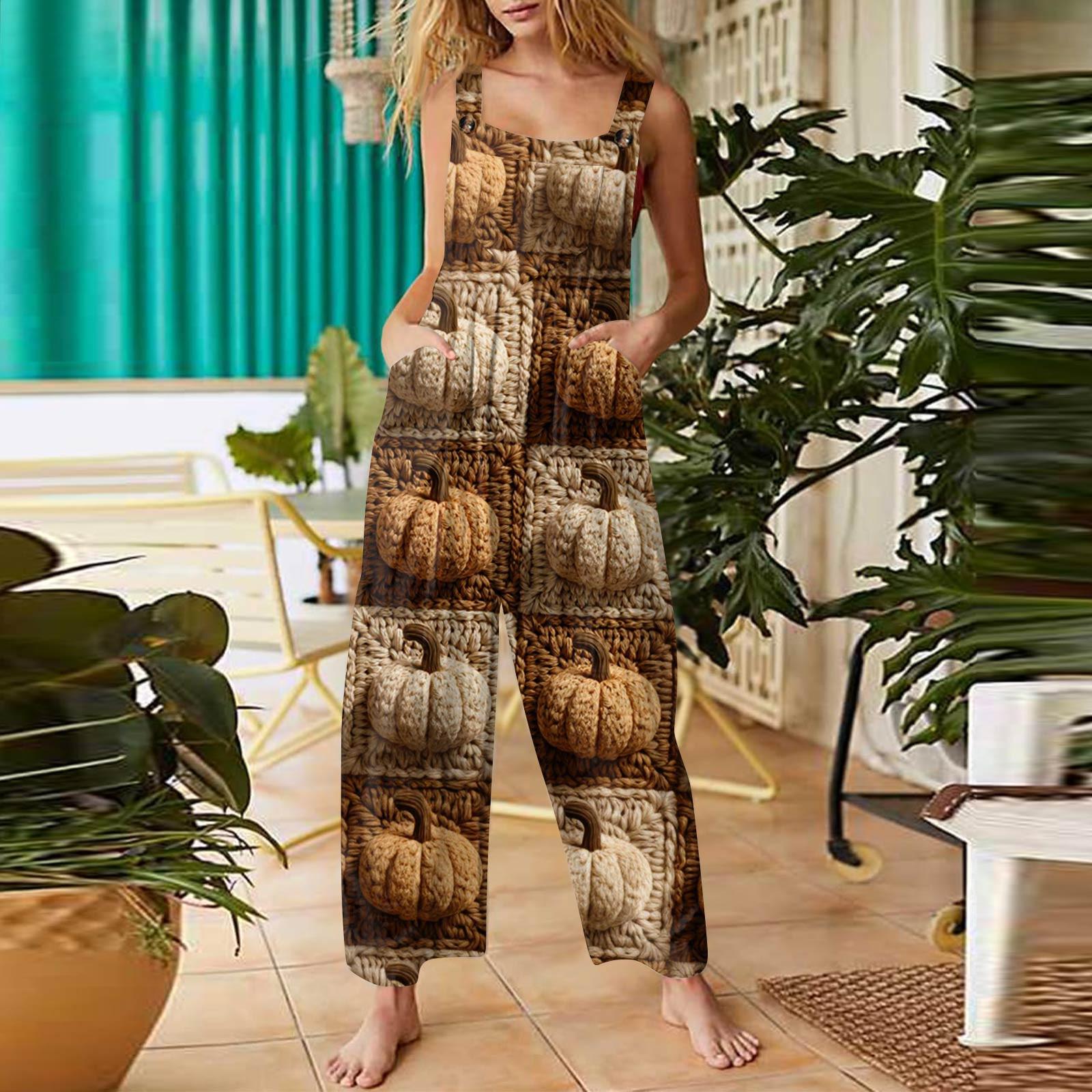 

Women s Fashion Halloween Print Casual Vintage Sleeveless Button Jumpsuit S