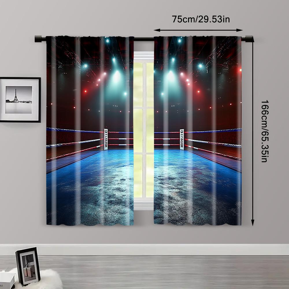 2pc,  Window Curtains Boxing Ring Arena Stage Lights Sports Photos Versatile Durable Polyester,Without Electricity Festive