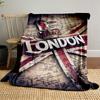 Union Jack overlaying a vintage London map with crown and bold text. for all seasons blanket lunch break throw gift