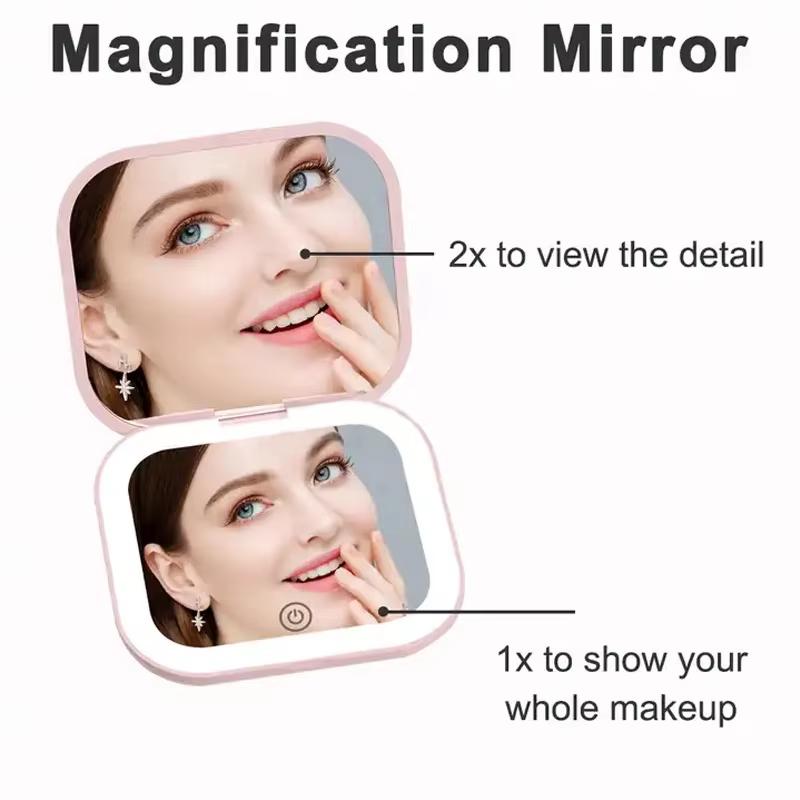 Compact Mirror with Lights 1X/2X Magnification Portable Folding Handheld Small Pocket LED Travel Makeup Mirror for Gift Purse Interior Mirrors6