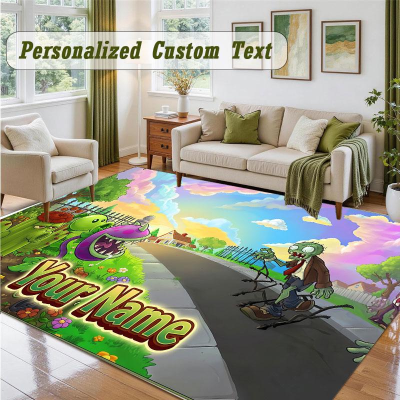 Crystal Velvet Square Rug Custom NamePlants vs. Zombie Pattern Non Slip Home Floor Decor Rug