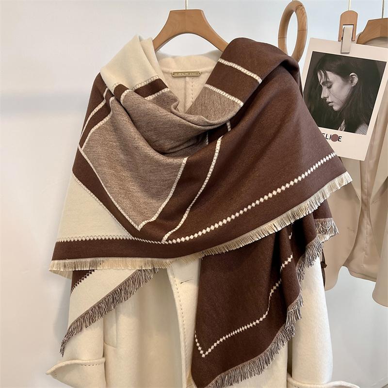 Winter Thick Warm Double Cashmere Scarf Shawl For Women Fashion Lady Long Camellia Temperament Blanket Bandana