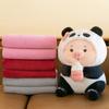 Lotso Bottle Pig Plush Animal Doll Pillow With Blanket For Travel Bedroom And