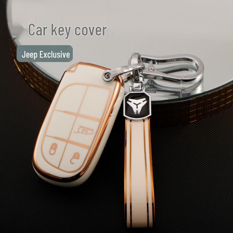 Applicable Gold Edge Key Case for Jeep Compass, Cherokee, Renegade, Grand Cherokee, and Dodge