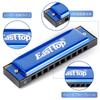 Harmonica East Top Blues pour Débutants et Acier Inoxydable C 10 20 ABS Chrome Bronze Phosphoreux Nettoyage Hermétique Bleu Convient pour et comme Cadeau pour