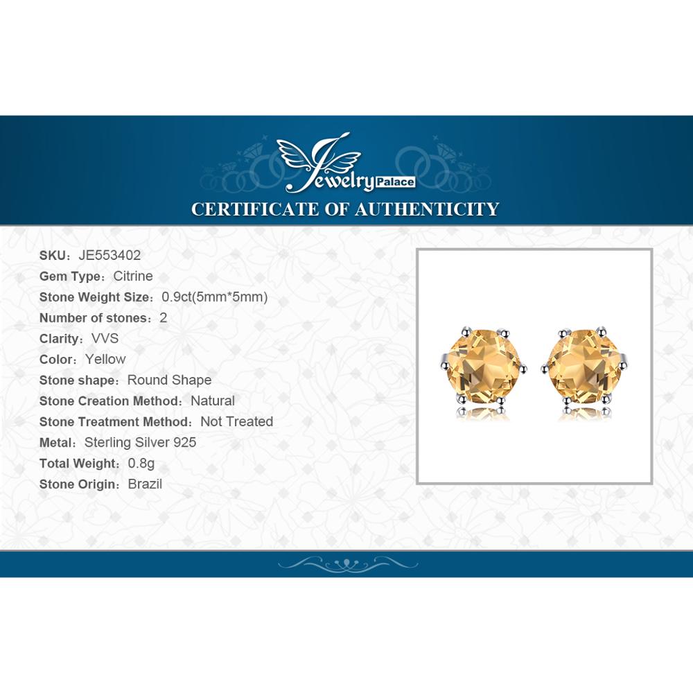 JewelryPalace Round Natural Yellow Citrine 925 Silver Stud Earrings for Women Statement Fashion Gemstone Jewelry Gift
