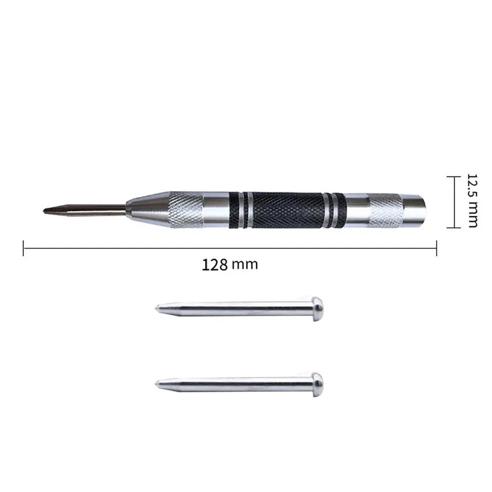 Automatic Center Punch With 2 Pcs Spare Punch Black Silver Dot Punch Spring Loaded Tool Adjustable Woodworking China Mainland