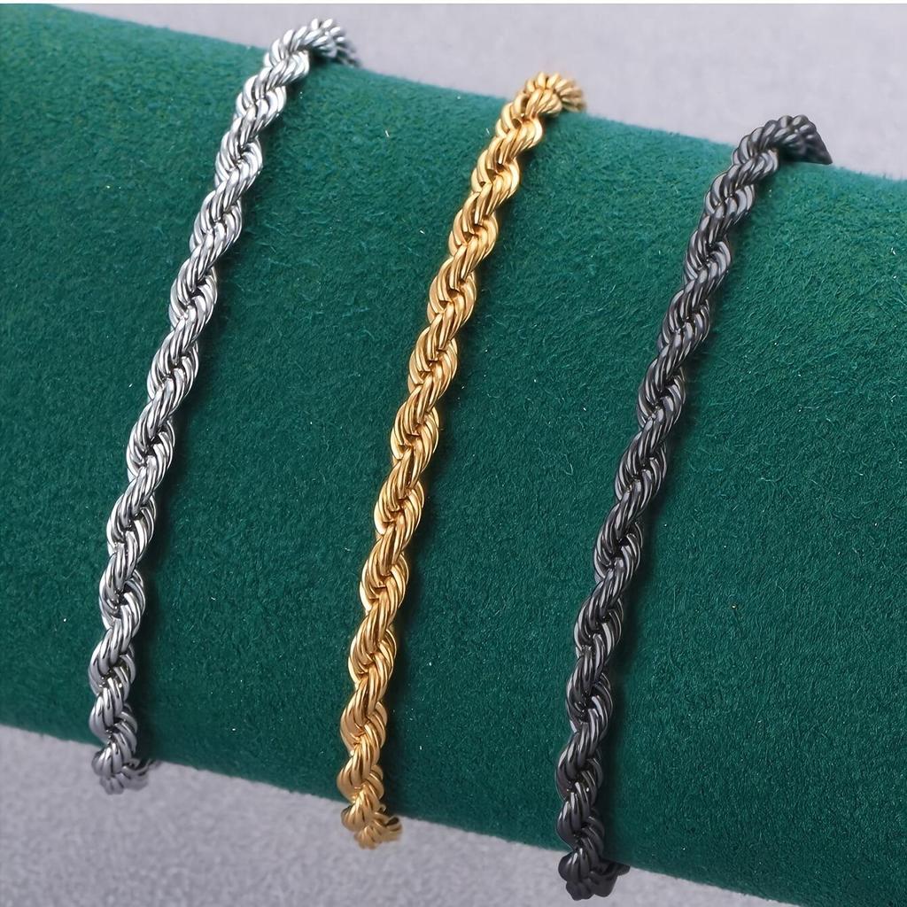 Stainless Steel Rope Chain Bracelet: European & American Style, 3mm/4mm/6mm, Simple Luxury Design