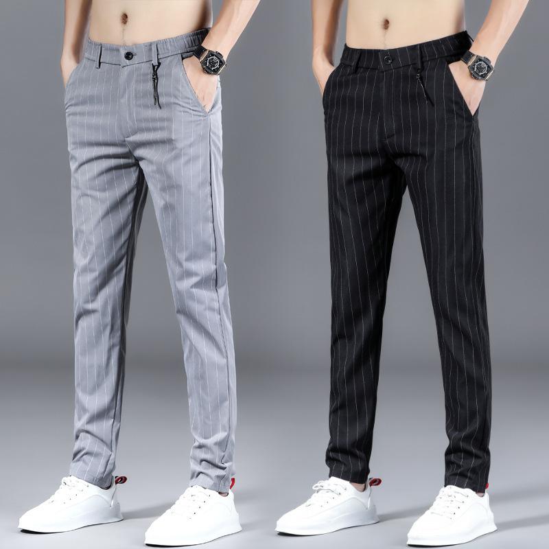 Autumn Versatile Casual Trousers Slim Small Leg Trousers Men's Striped Trousers Korean Version of the Tide of Elastic Waist Small Straight Trousers