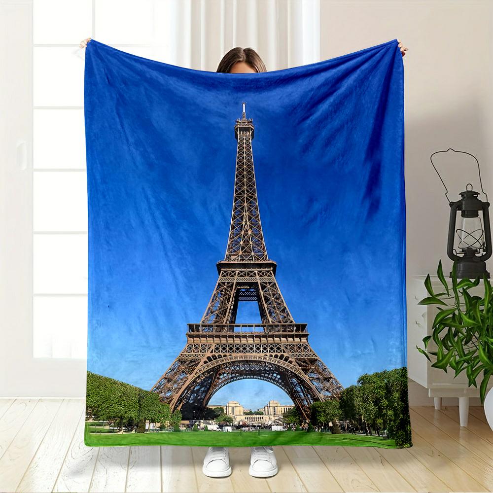 Eiffel Tower with Blue Sky Design Blanket, Flannel blanket for bedroom, living room, sofa, and nap sofas.