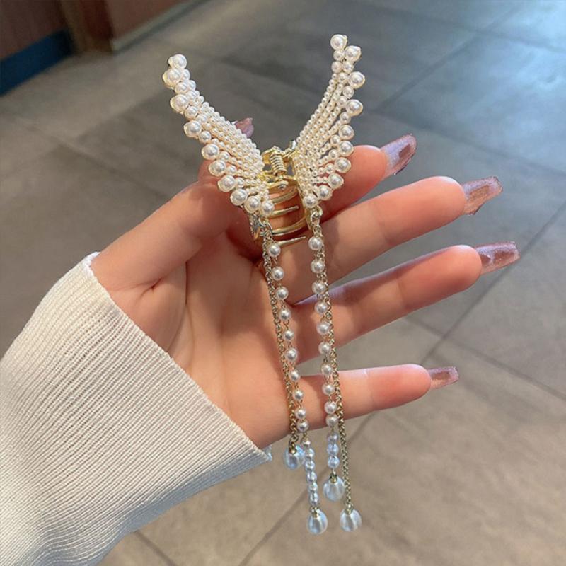 Super Fairy Butterfly Tassel Grab with Diamond Pearl Angel Wings Back Head Hair Grab Female Summer Half Tie Hair Artifact