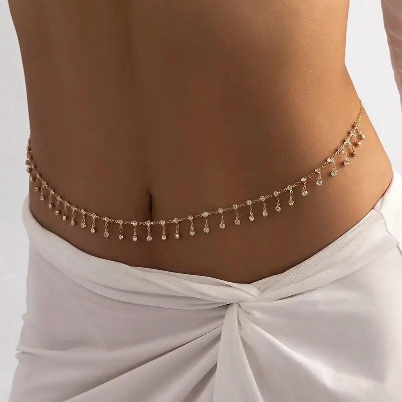 Sexy Aesthetic Sparkling Rhinestone Belly Waist Chain for Women Summer Bikini Tassels Body Jewelry Beach Festival Accessories