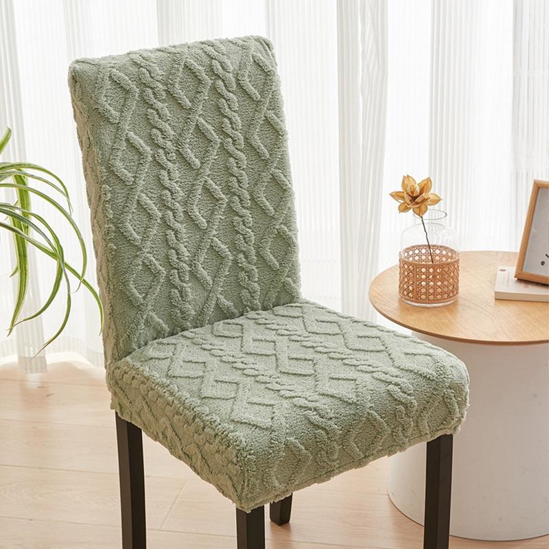1PC Jacquard Dining Chair Cover Soft Plush Chair Slipcover Elastic Solid Color Seat Protector for Wedding Banquet Home Hotel