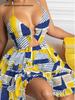 European & American Women's Summer Sexy Layered Halter V-Neck Hollow-Out Dress