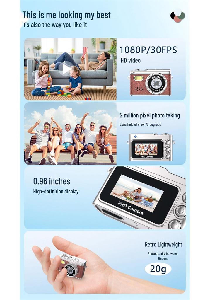 Retro Thumb Small HD CCD Digital Camera for Students: Portable Photo & Video Recorder