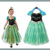 Kids Princess Elsa Dress Costume Frozen Elsa Dress Luxury Set Green Heart Magic Braided [YITING] 5-Piece - (Princess Dress, Tiara, Wand, Gloves, Wig)