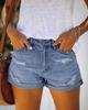 2021 Women's Elastic Mid-Waist Ripped Denim Shorts