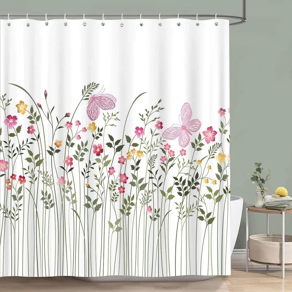 Vintage Blommig Färgstark Fågel Duschdraperi Akvarellmålning Konst Kreativt Hem Polyester Duschdraperier Badrumsdekor