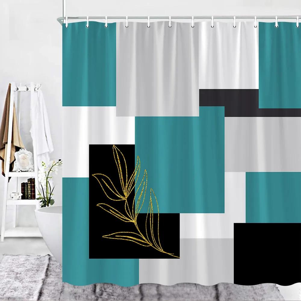 Abstract Geometric Black White Red Shower Curtain 3D Block Square Elegant Frame Modern Decor Fabric Bathroom with Hook Grey