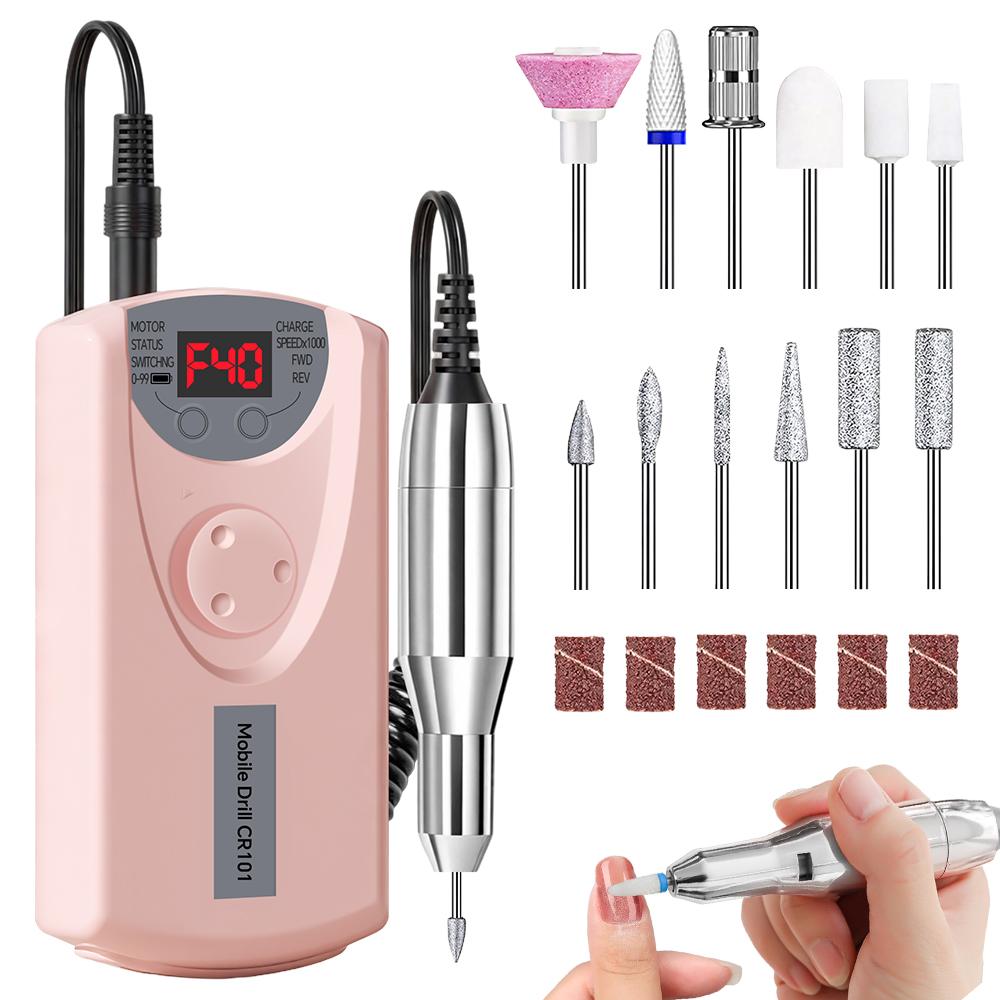 

Professional Electric Nail Drill File, Rechargeable Portable Nail File Machine Kit with 12 Bits for Acrylic Gel Nails Polishing