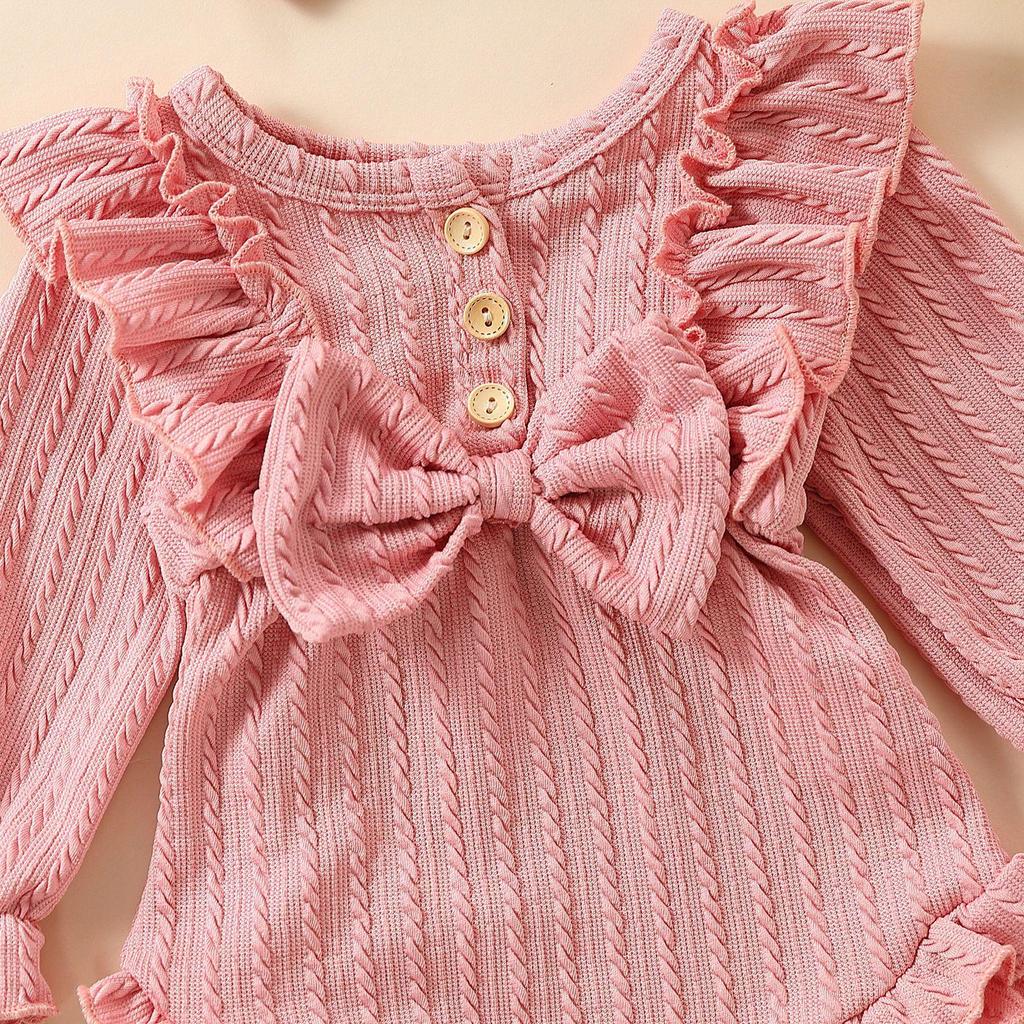 E2302A Toddler Girls' Princess Bow Romper with Headband - Sweet Long Sleeve Two-Piece Outfit