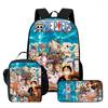 One Piece 3-In-1 Cartoon Lightweight Adjustable School Backpack with Lunch Bag& Pencil Case for Children Age 6-10 Primary School