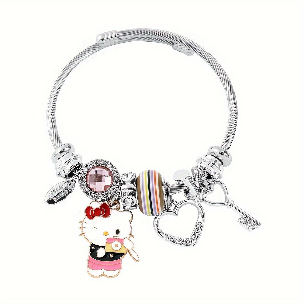 Hello Kitty Rosa Pandora Armband - Niedliches Cartoon-Katzen-Charme-Bügelarmband Schmuck