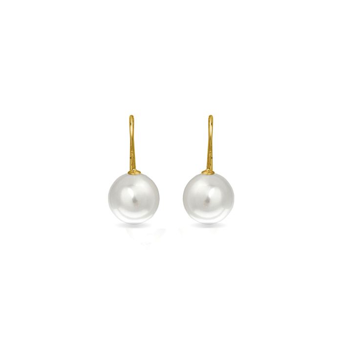 Boucles d'oreilles Luxenter en argent 925 avec perle blanche finie en or jaune 18K Hauteur 23 mm - Essential