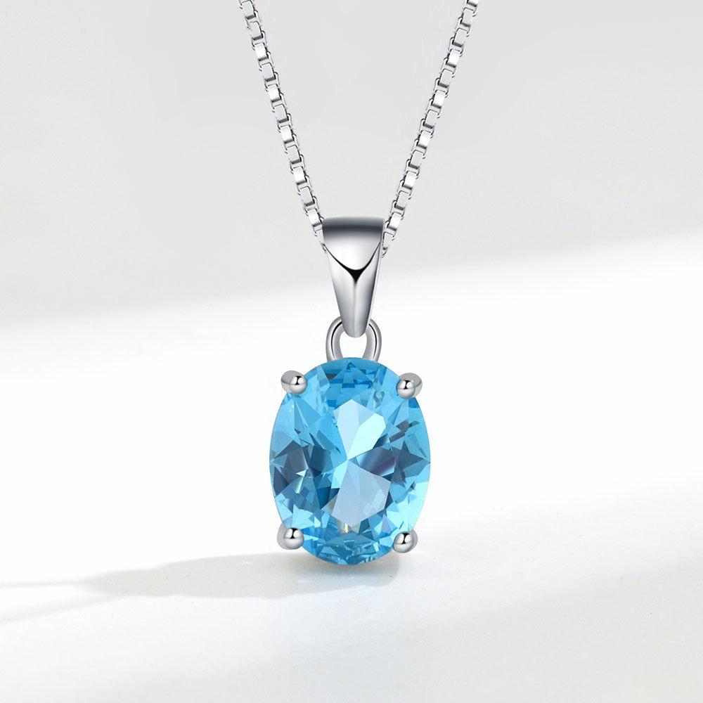 Himmelblaue Topas Anhänger Halskette Für Frauen Einzigartige Schlüsselbein Kette Schmuck Eleganter Edelstein Choker Geschenk