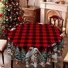 Creative Christmas Round Tablecloth Red And Black Plaid Snow Print, Snowman Christmas Tree Pattern Dining Table Coffee Table Table Flag