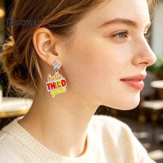 Colorful Alphabet Drop Earrings 1 Pair Acrylic Letter Dangle for Women, Glitter Funny First Trendy Day of School Earring, Teacher Appreciation