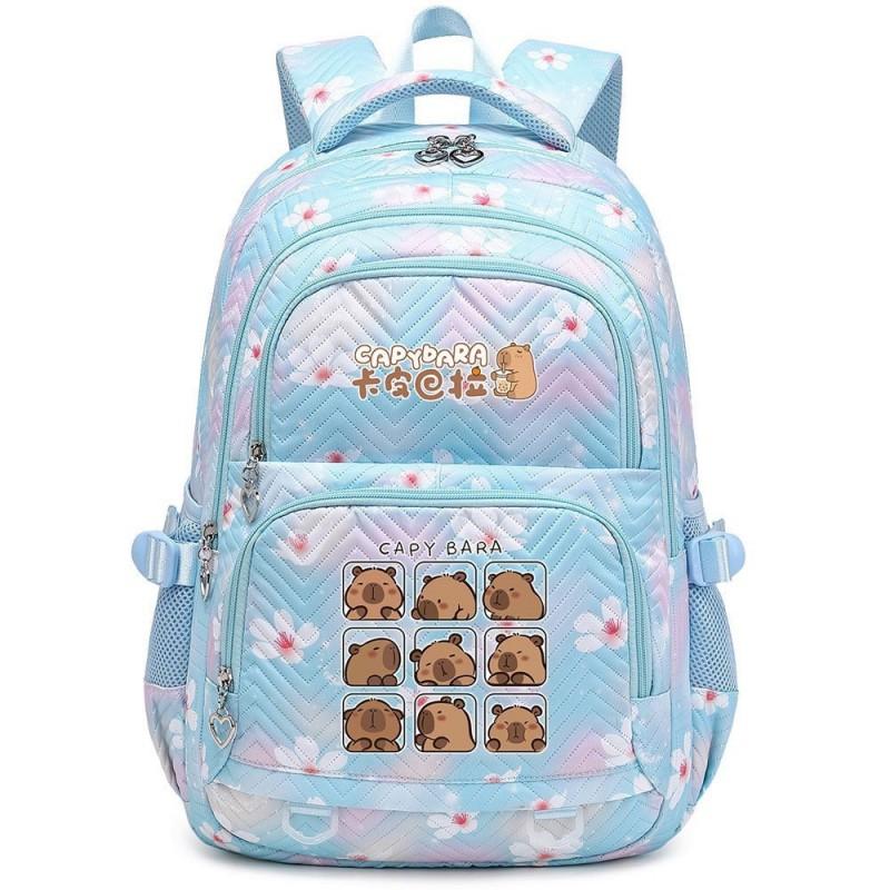 Capybara Print Youth School Backpack Teen Girls Boys Lightweight Multi-Compartment Nylon Bag With Air-Padded Straps