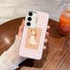 For Samsung Galaxy S24 S23 Ultra Plus FE S25 S22 Ultra Plus S21 FE Laser Phone Case Checkered Grid Cute Animals Pattern Covers