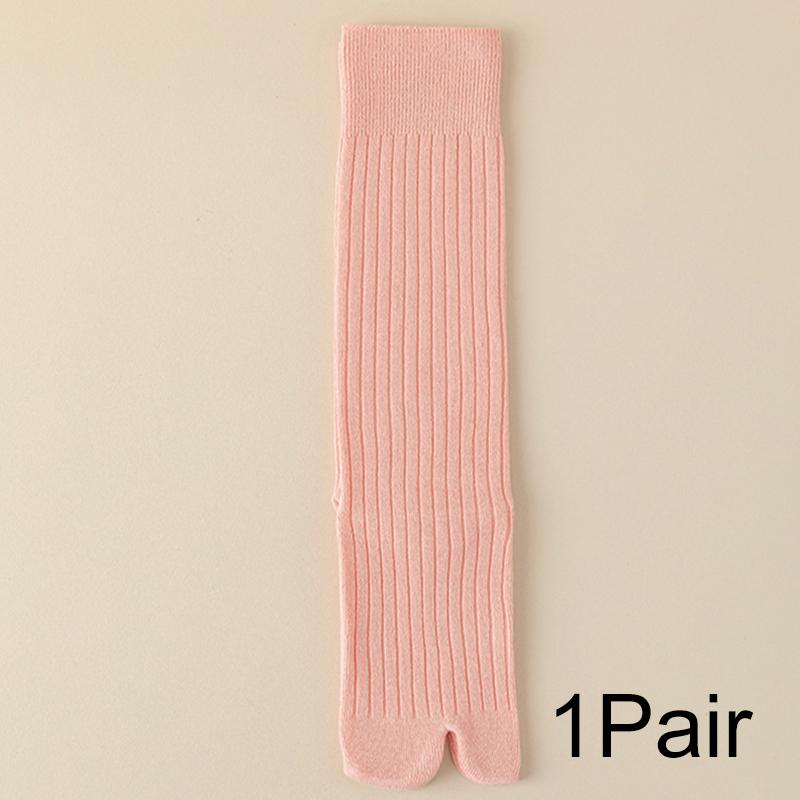 1Pair Vertical Bar Sweat Absorption Knitted Anti Friction Two Finger Socks Personality Cotton Medium Length Tube Split Toe Socks