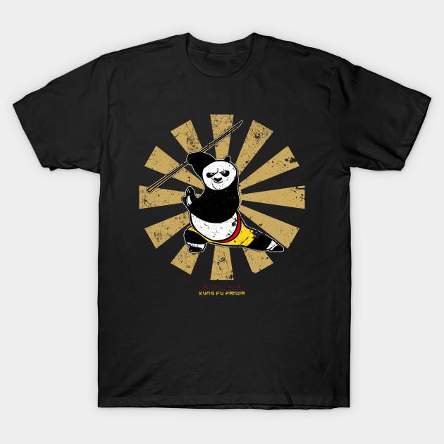

Men Black Print T-shirt Kung Fu Panda Retro Japanese No-Cut Transfer Paper Print Cotton Tshirt M чорний