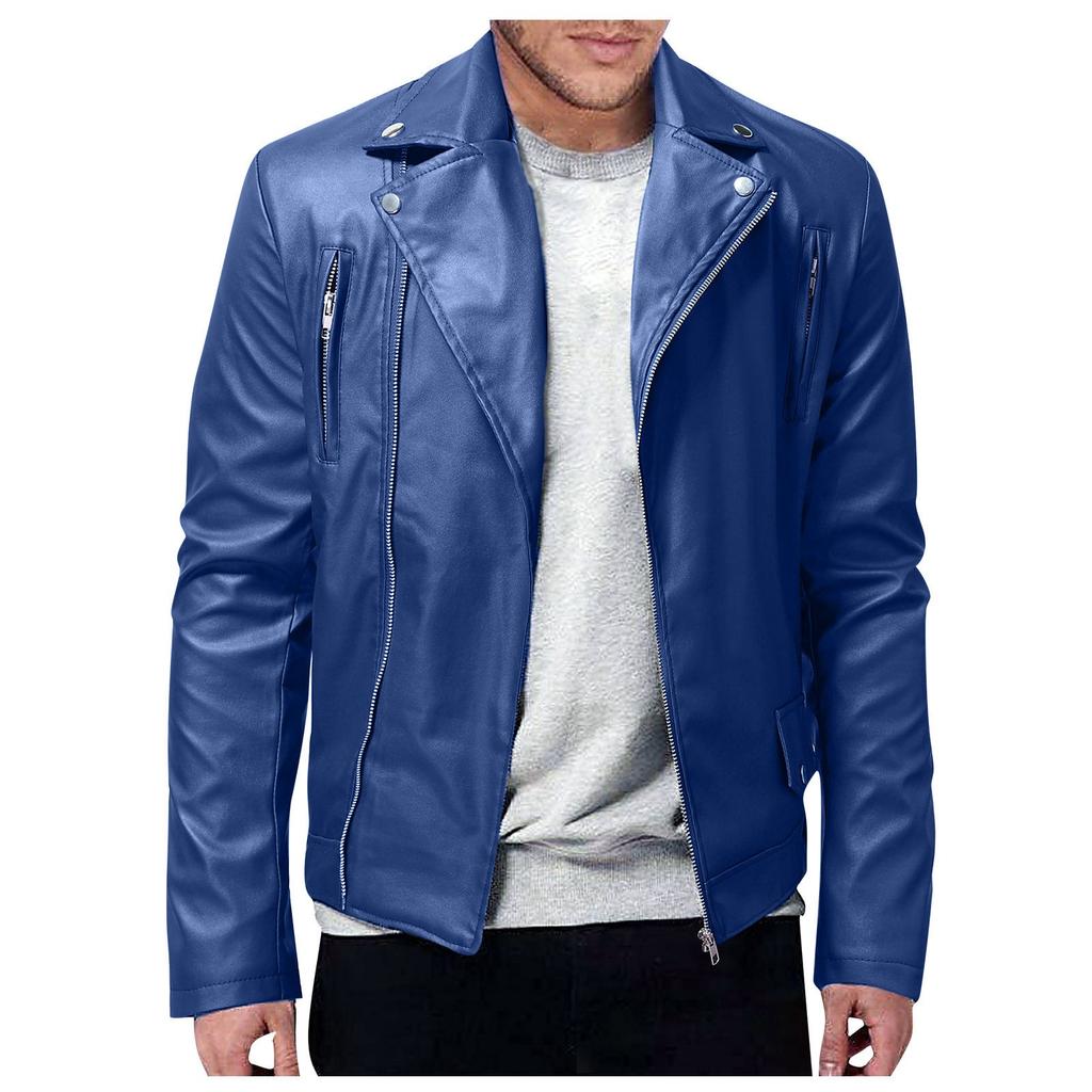 And Winter Men's Casual Solid Color Long-sleeved Slim Leather