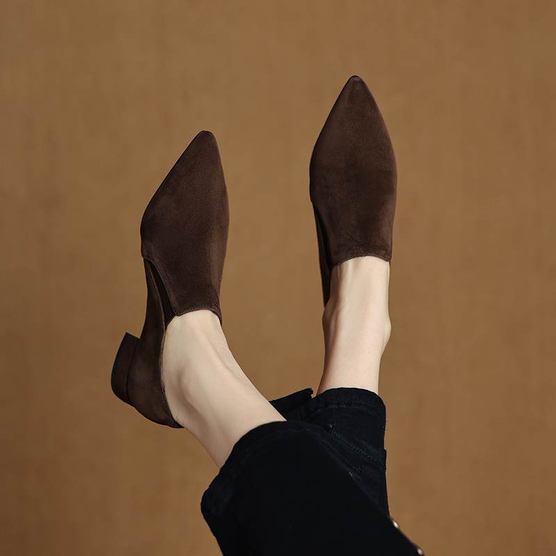 Krazing Pot Sheep Suede Autumn Winter Shoes low Heels slip on Size 43 Size 42 Pointed Toe Deep Mouth Pumps