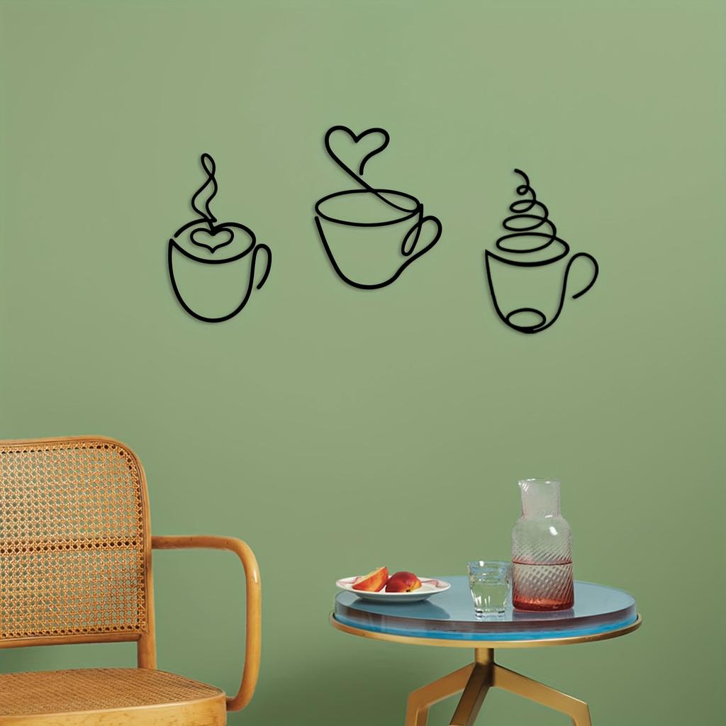 3Pcs Creative Coffee Shop Wall Hanging Minimalist Coffee Bar Sign Decorations Home Iron Crafts Interior Wall Decoration