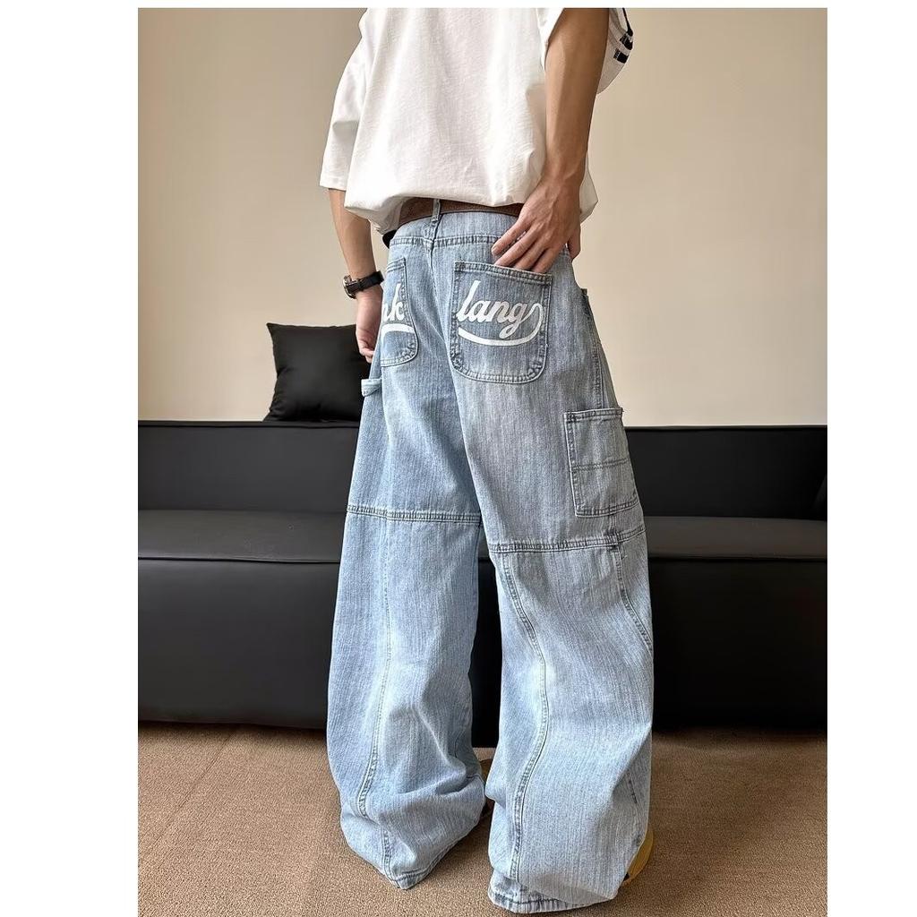 Unisex High Waist Barrel Jeans Loose Fit Streetwear Wide Leg Jeans Vintage American Zip Fly Stretch Denim Trousers