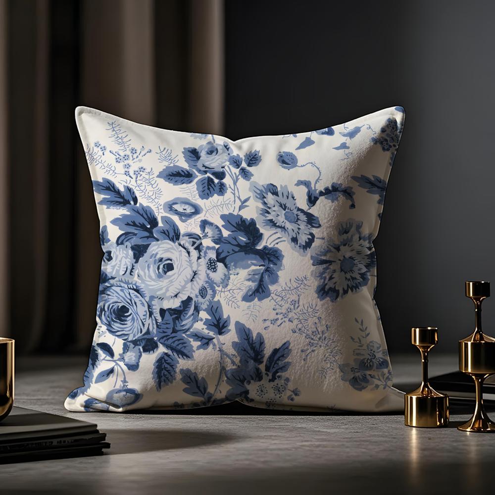Oriental Blue And White Porcelain Cushion Cover Anti-dustmite Pillowcase Invisible Zipper Silky Short Plush Sofa Cushion Cover