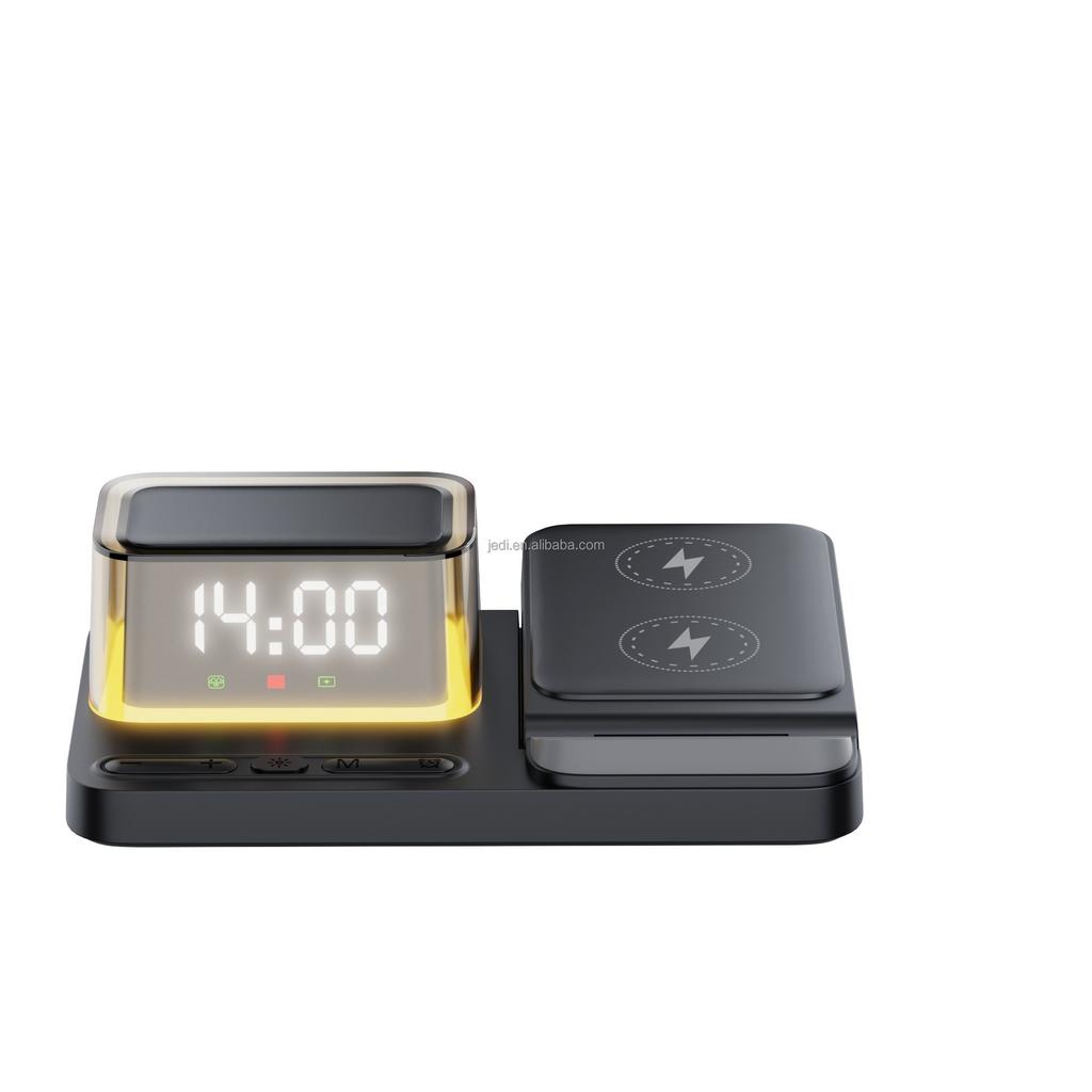 JEDI Folding2026 3 in 1 Wireless Charger Station with Alarm Clock & Ambient Light