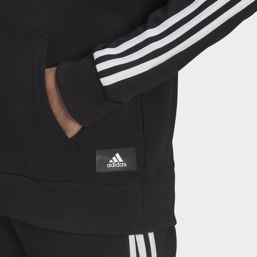 Adidas Striped Cuff Casual Pullover Hoodie Women Tops Black H67044