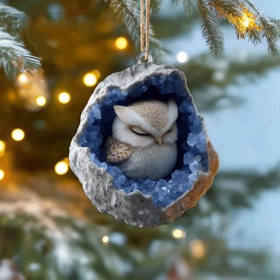 Geode Animal Christmas Ornament 2D Acrylic Crystal Cave Little Forest Animals Hanging Ornament for Xmas Tree Holiday Home Party Decor