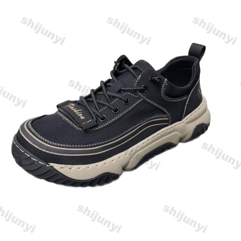 Fashion Men's Casual Shoes 2025 Summer New Mesh Breathable Slip on Vintage Comfortable Sneakers Fashion Cross Tied Height Increase Flats