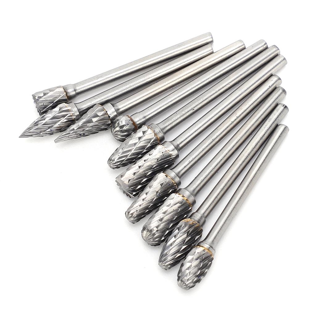 10Pcs Rotary File Milling Cutter Carbide Grinding Head Woodworking Reaming Carving Router 3x6